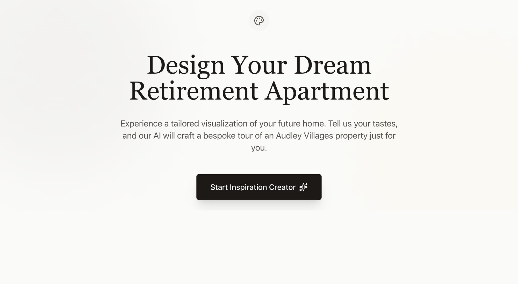 The tool's welcome screen introduces the concept: personalised design inspiration in minutes