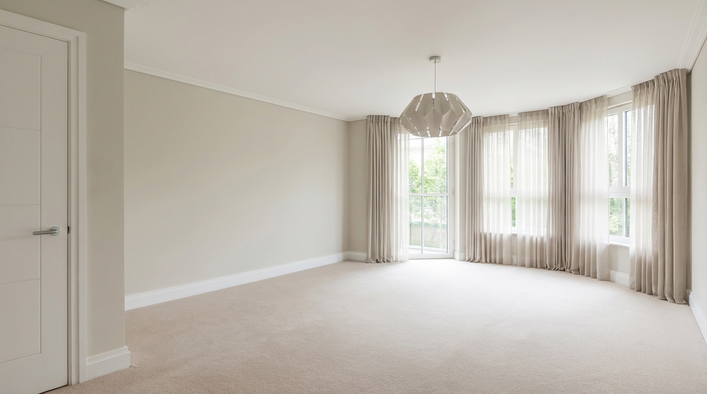 Unfurnished: walls and curtains only