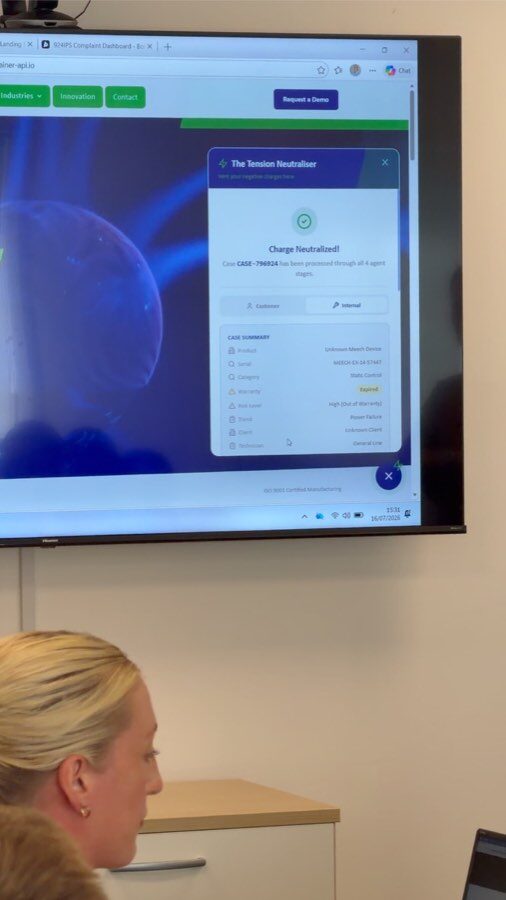 The Tension Neutraliser dashboard running on screen